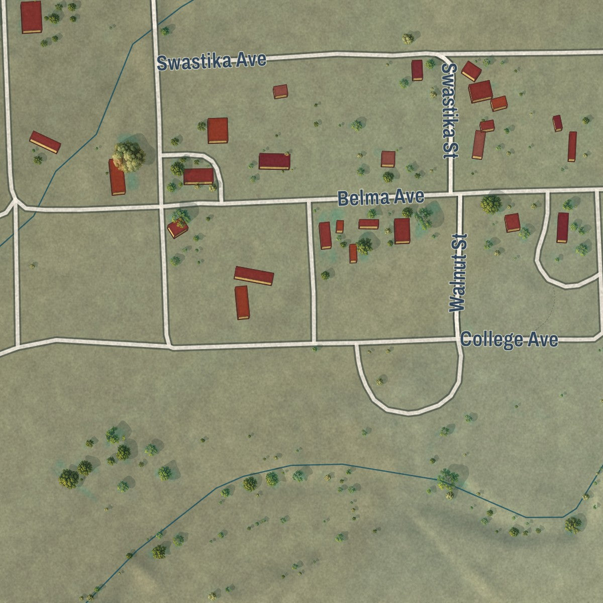 Second close-up of the map of Des Moines, New Mexico print showing more streets and buildings