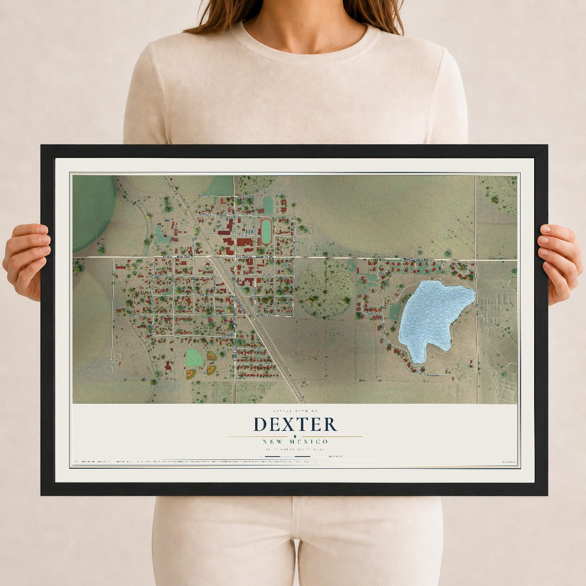 Map of Dexter, New Mexico, 12 x 18 inch print in a black wood frame