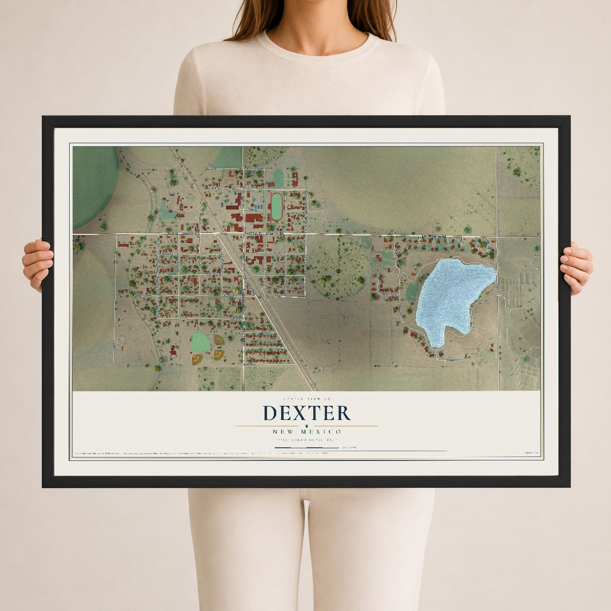 Map of Dexter, New Mexico, 24 x 36 inch print in a black wood frame
