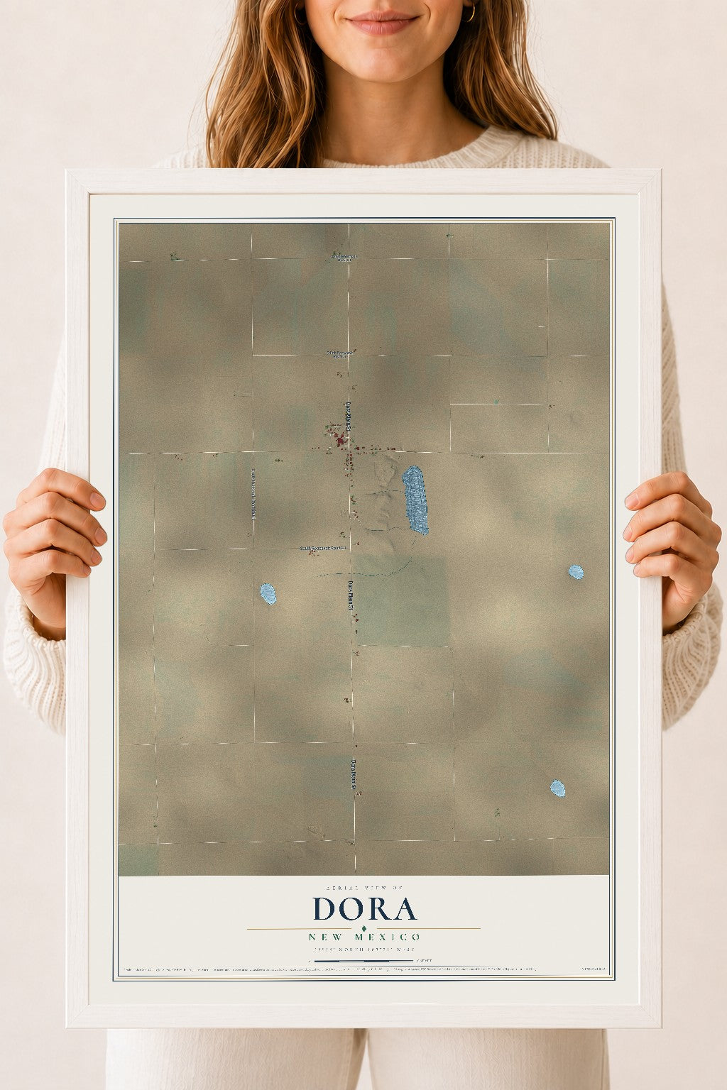 Map of Dora, New Mexico, 18 x 24 inch print in a white wood frame
