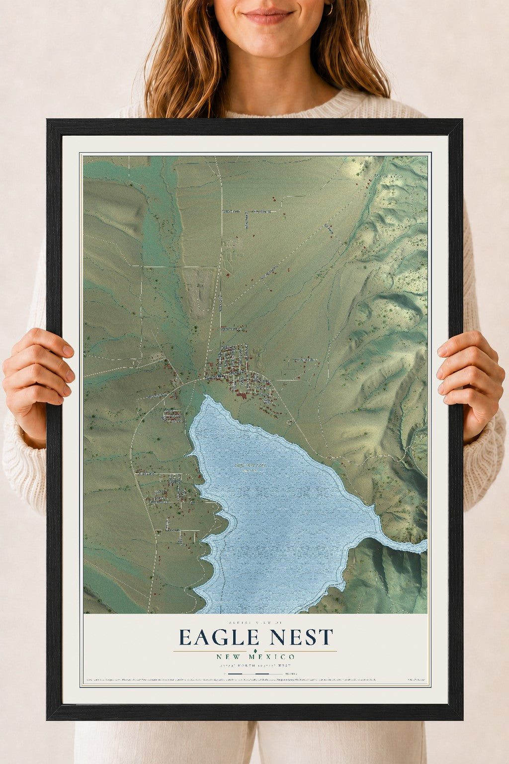 Map of Eagle Nest, New Mexico, 18 x 24 inch print in a black wood frame