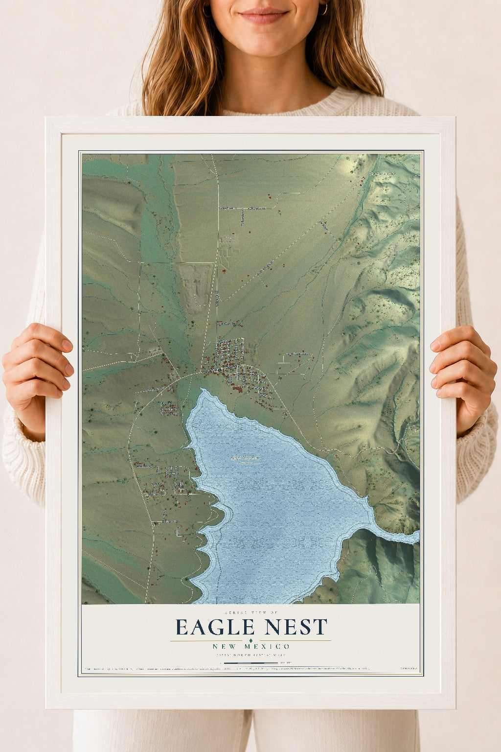 Map of Eagle Nest, New Mexico, 18 x 24 inch print in a white wood frame