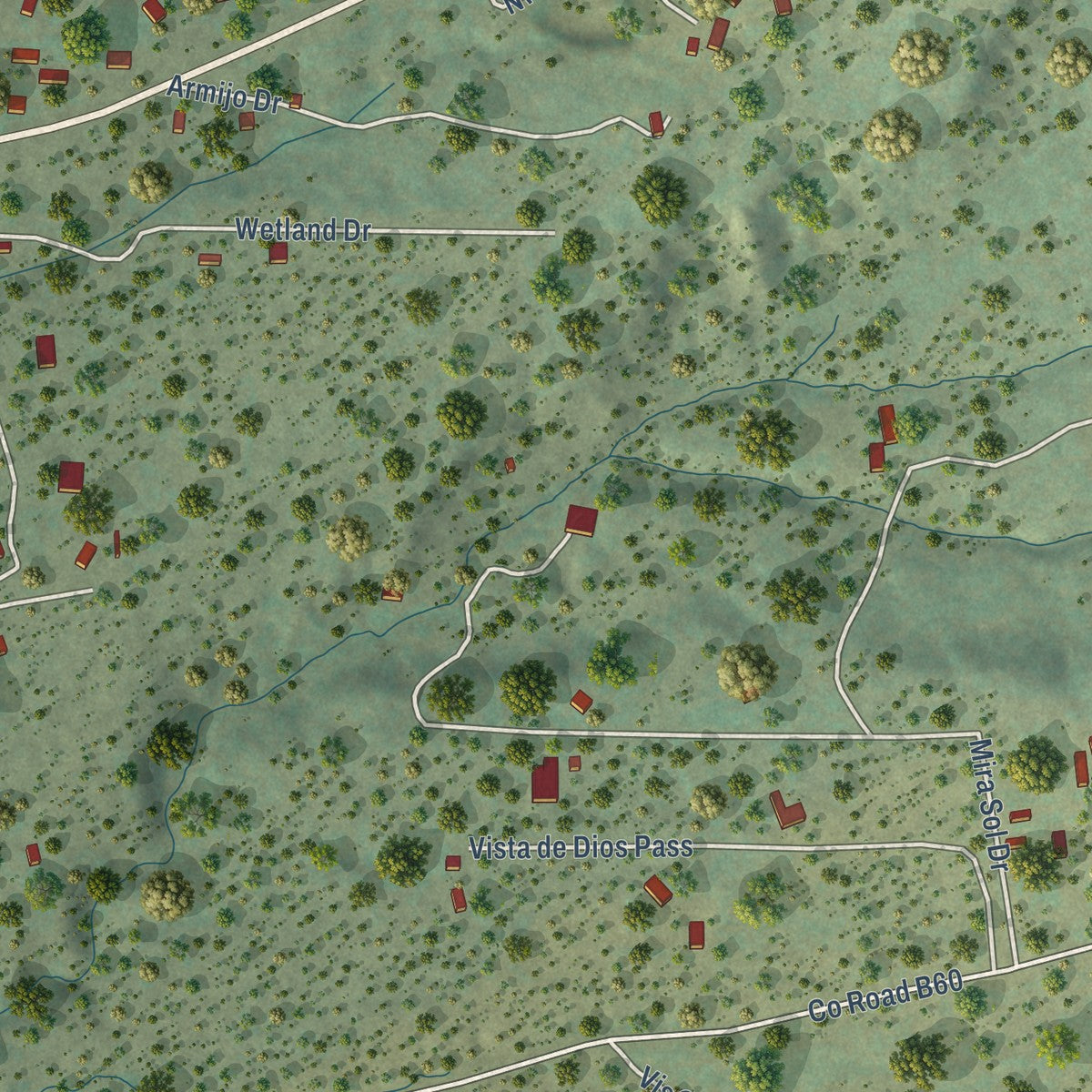 Close-up of the map of East Pecos, New Mexico print showing street and building detail