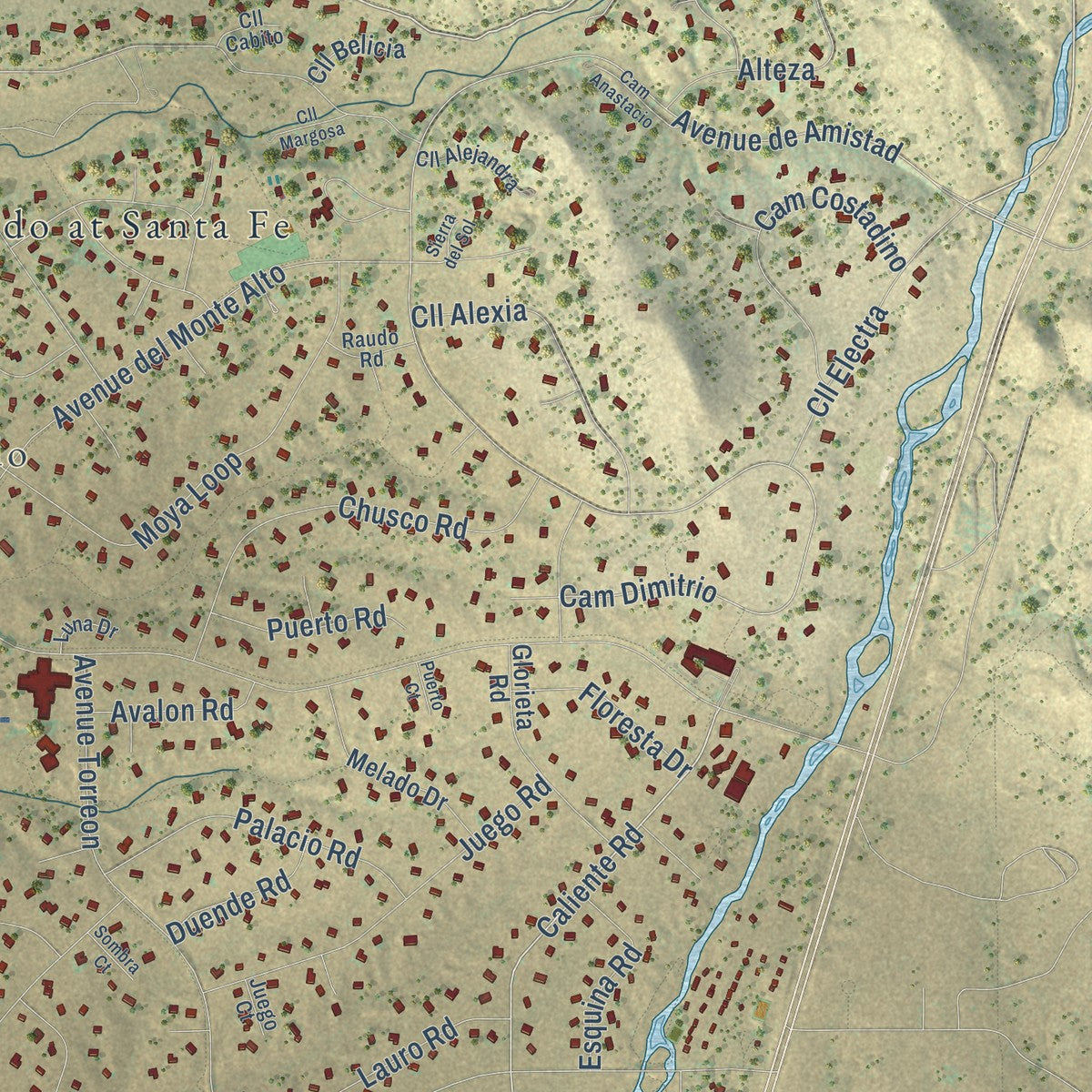 Close-up of the map of Eldorado at Santa Fe, New Mexico print showing street and building detail