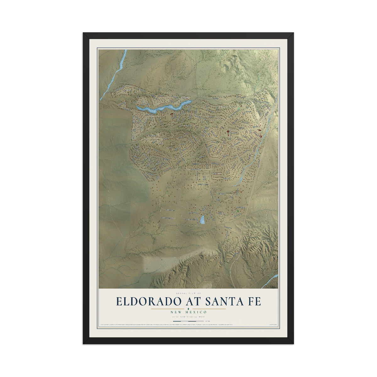 Map of Eldorado at Santa Fe, New Mexico, 12 x 18 inch print in a black wood frame