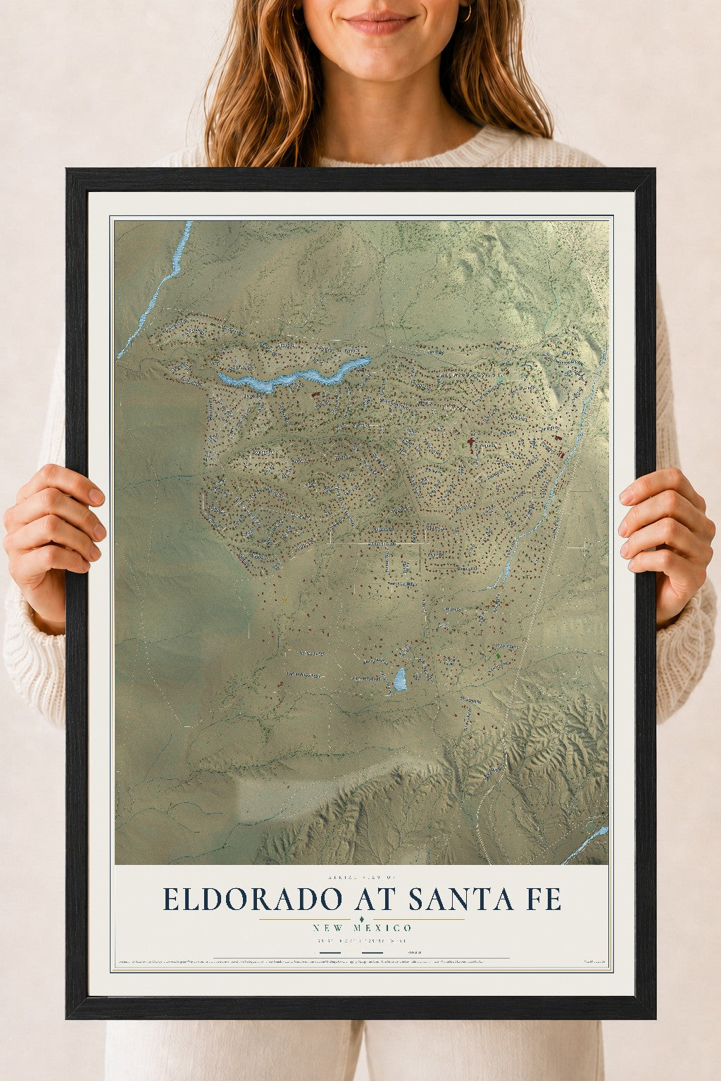 Map of Eldorado at Santa Fe, New Mexico, 18 x 24 inch print in a black wood frame
