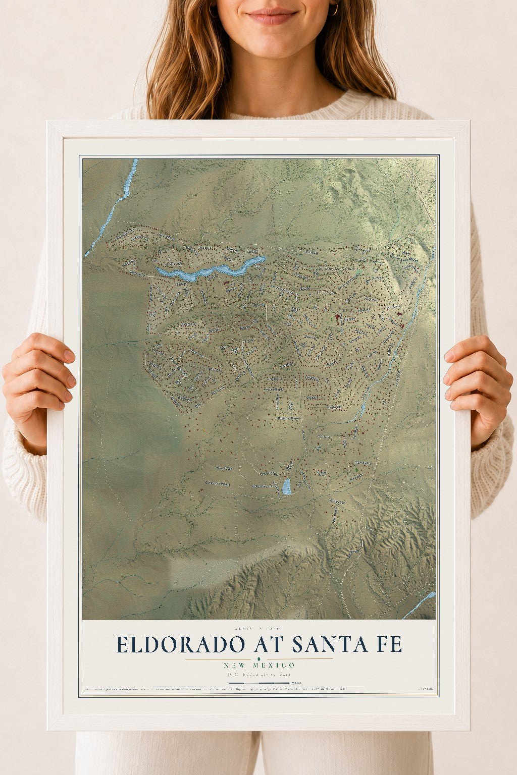 Map of Eldorado at Santa Fe, New Mexico, 18 x 24 inch print in a white wood frame