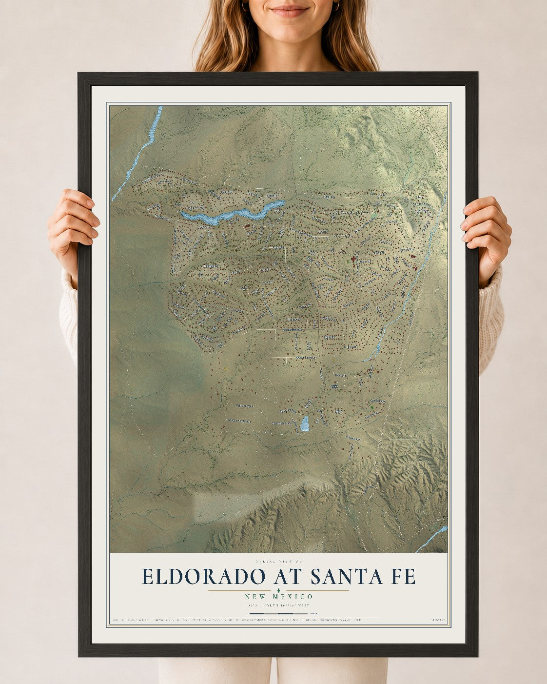 Map of Eldorado at Santa Fe, New Mexico, 24 x 36 inch print in a black wood frame