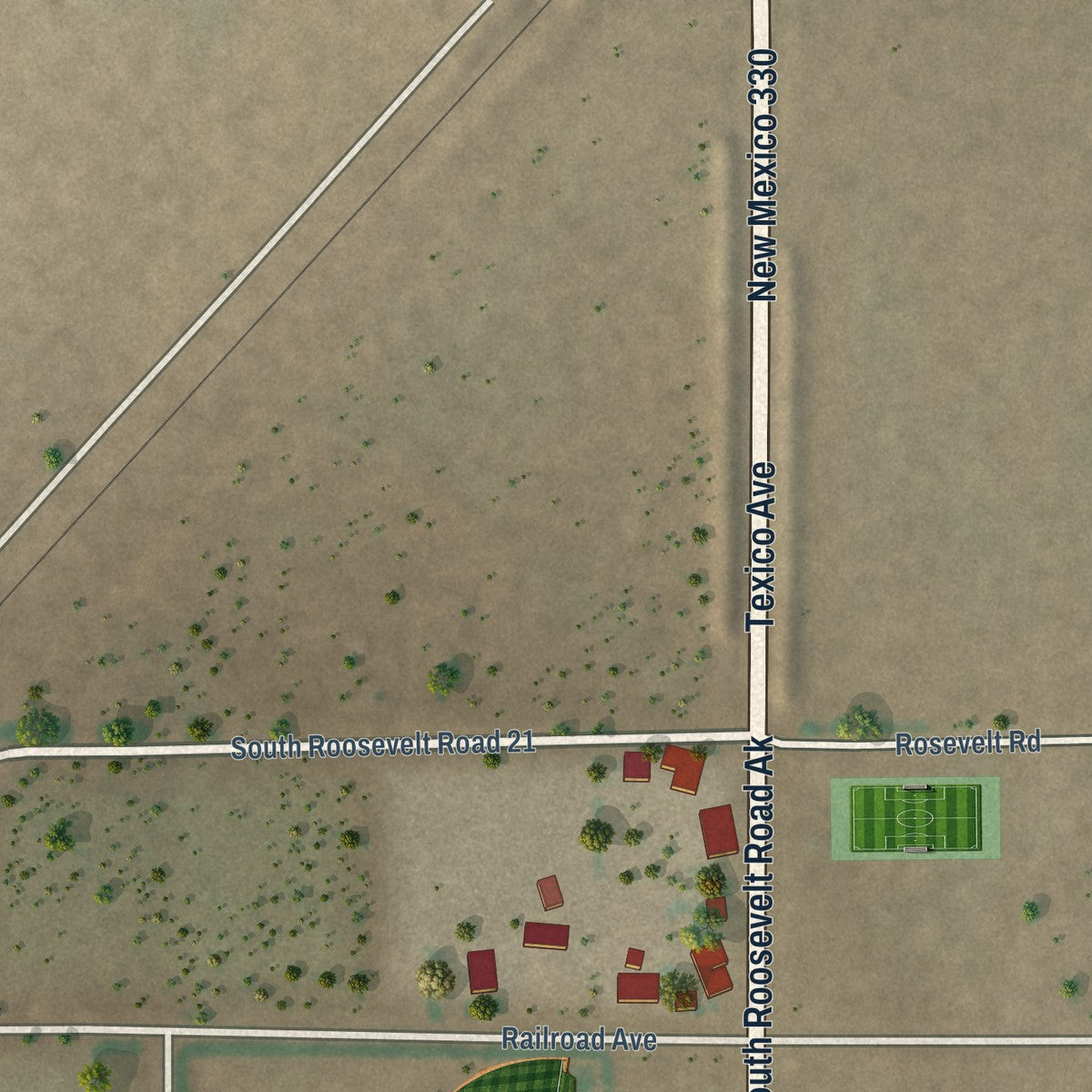 Second close-up of the map of Elida, New Mexico print showing more streets and buildings
