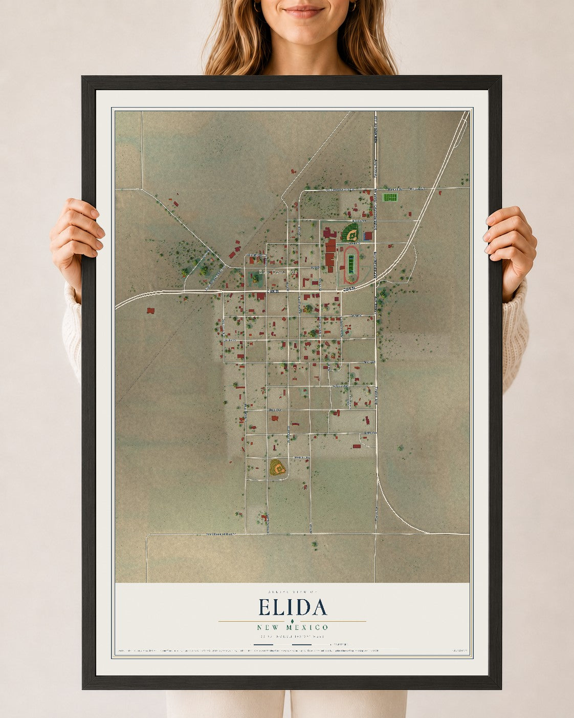 Map of Elida, New Mexico, 24 x 36 inch print in a black wood frame