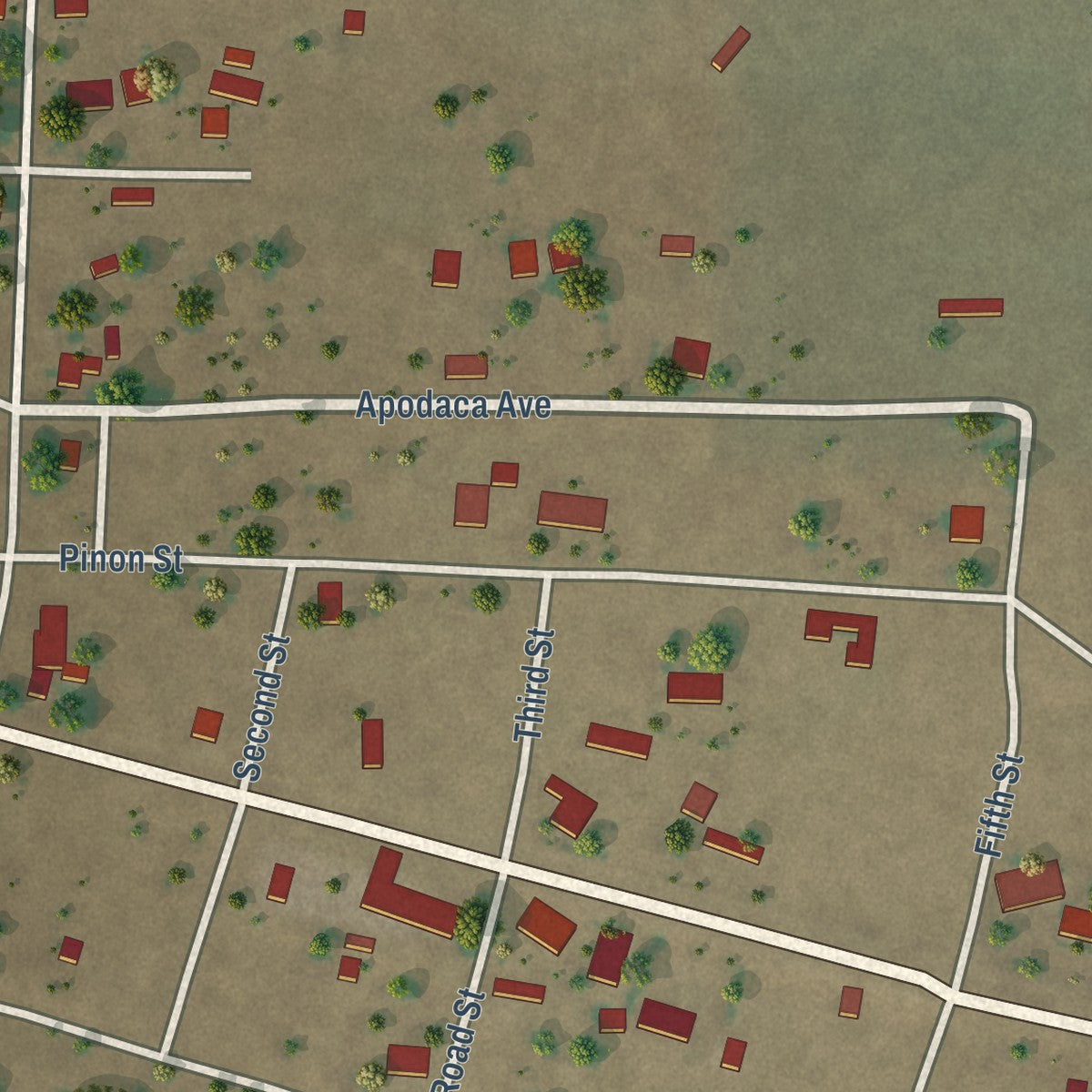 Second close-up of the map of Encino, New Mexico print showing more streets and buildings