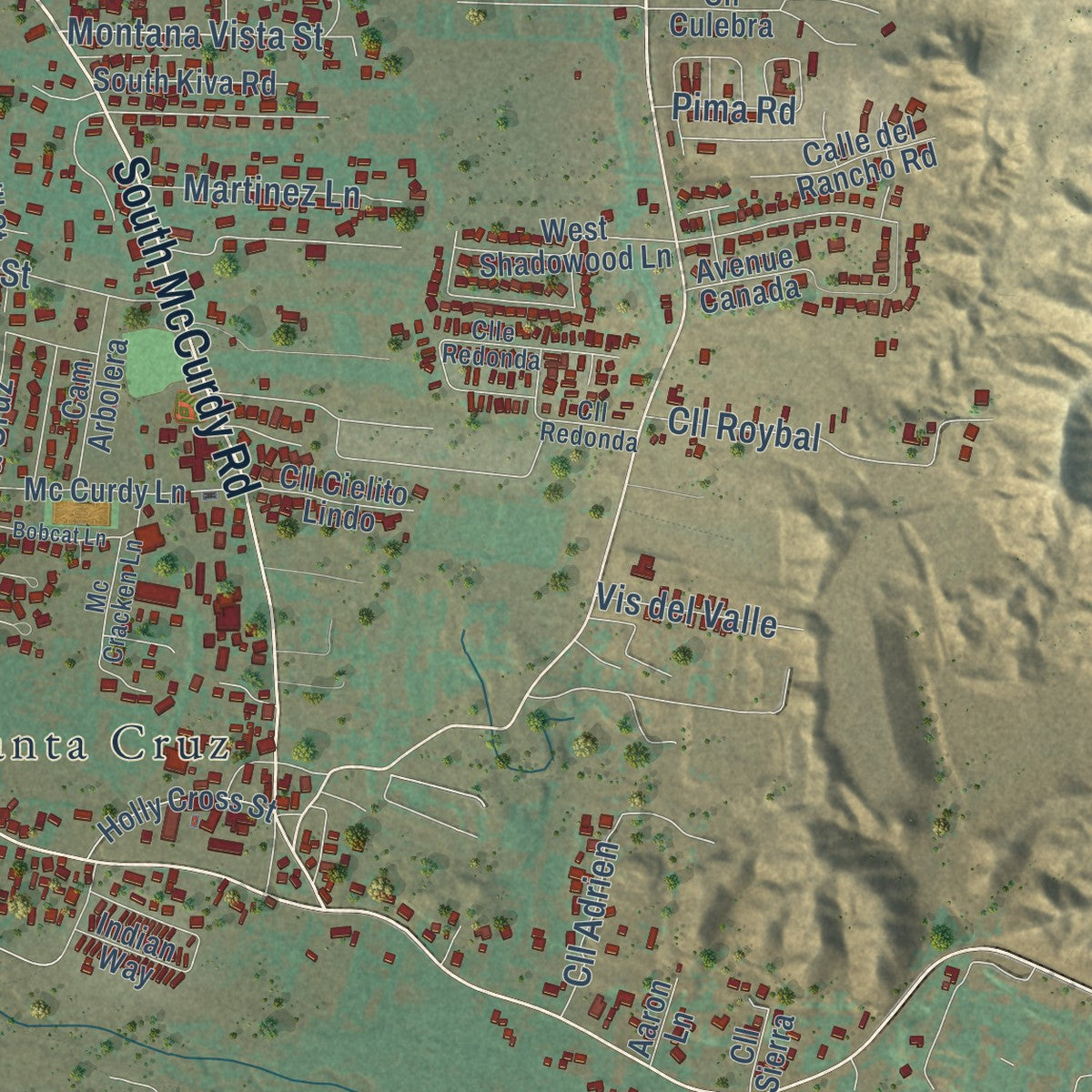 Second close-up of the map of Española, New Mexico print showing more streets and buildings
