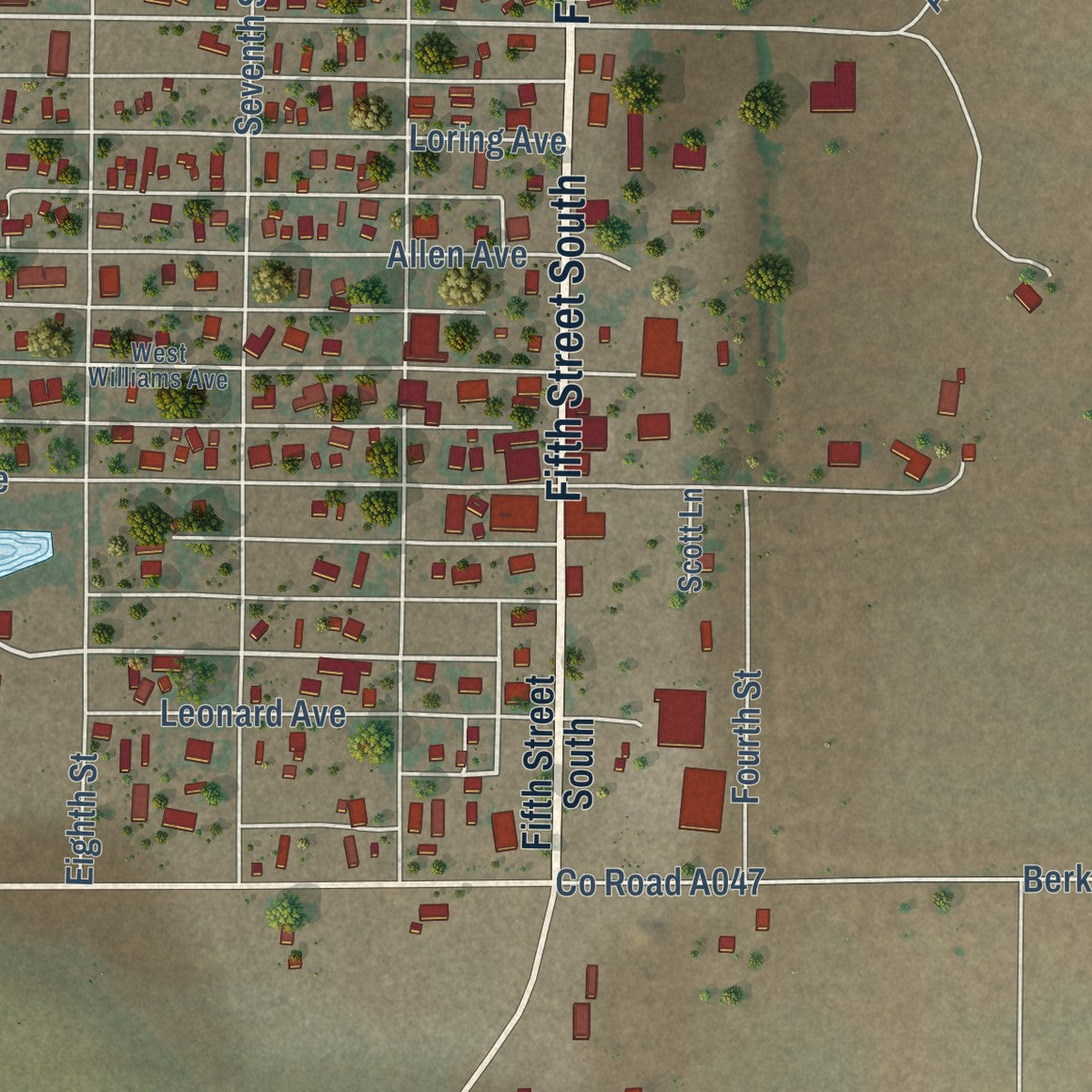 Close-up of the map of Estancia, New Mexico print showing street and building detail
