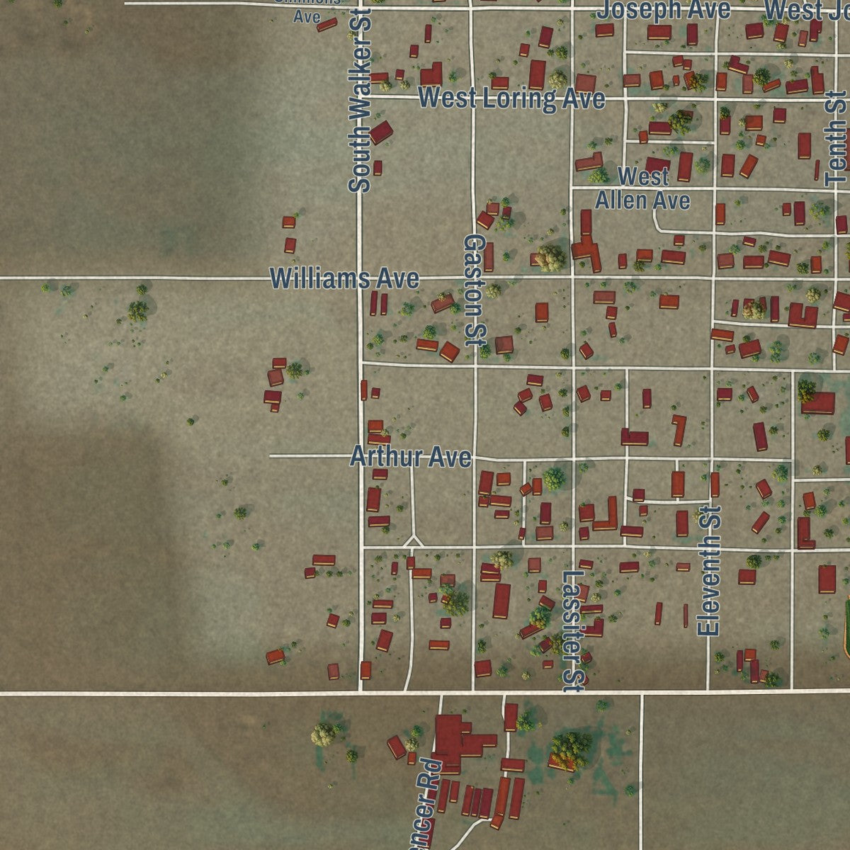 Second close-up of the map of Estancia, New Mexico print showing more streets and buildings