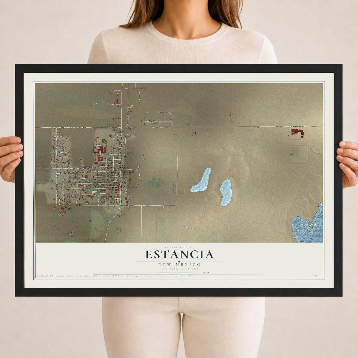 Map of Estancia, New Mexico, 18 x 24 inch print in a black wood frame