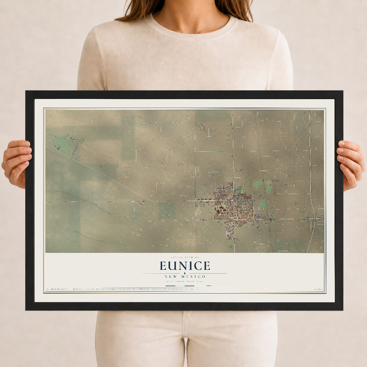 Map of Eunice, New Mexico, 12 x 18 inch print in a black wood frame