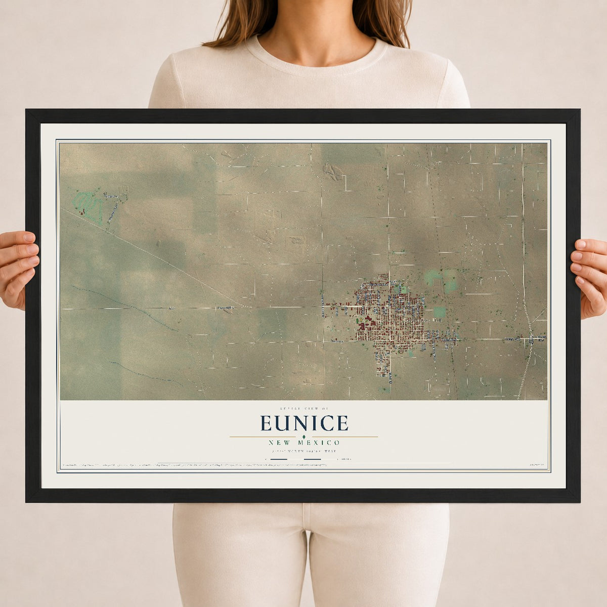 Map of Eunice, New Mexico, 18 x 24 inch print in a black wood frame