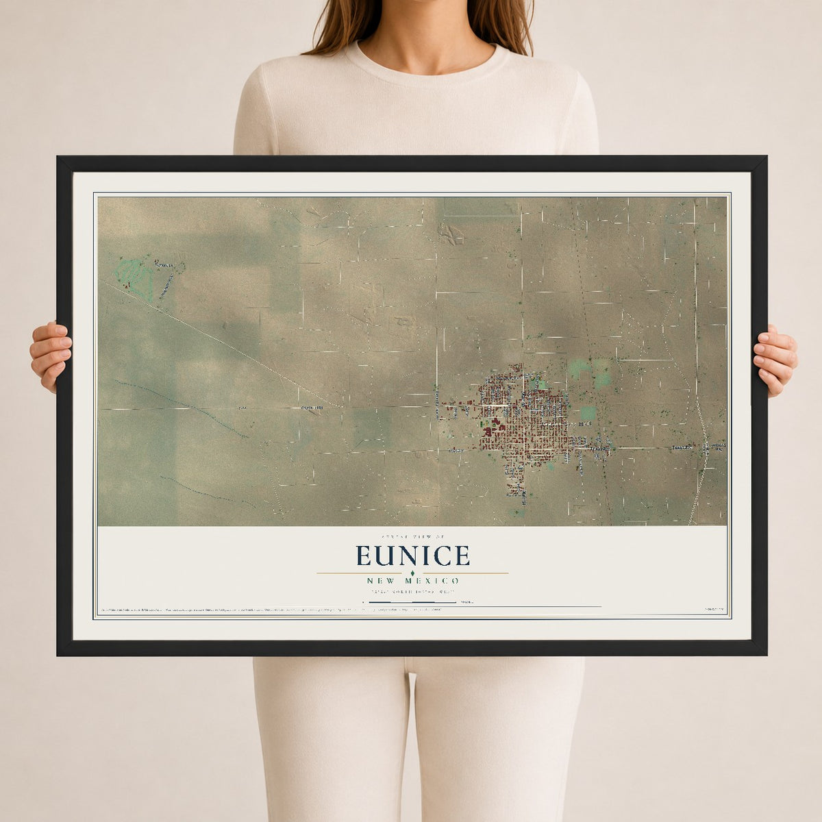 Map of Eunice, New Mexico, 24 x 36 inch print in a black wood frame
