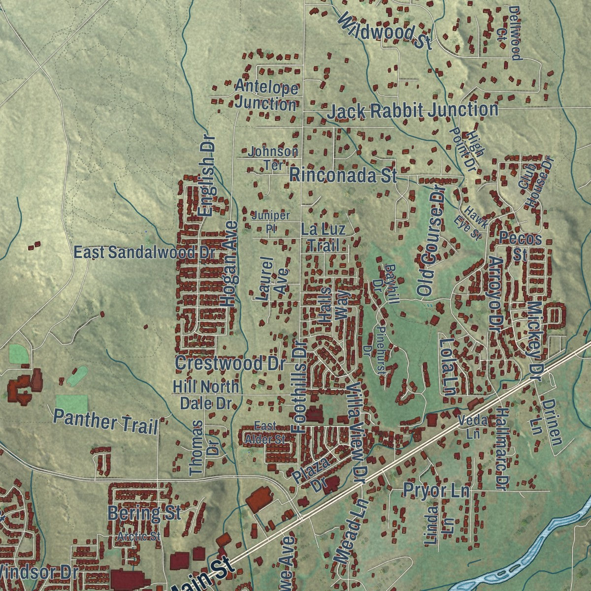 Second close-up of the map of Farmington, New Mexico print showing more streets and buildings