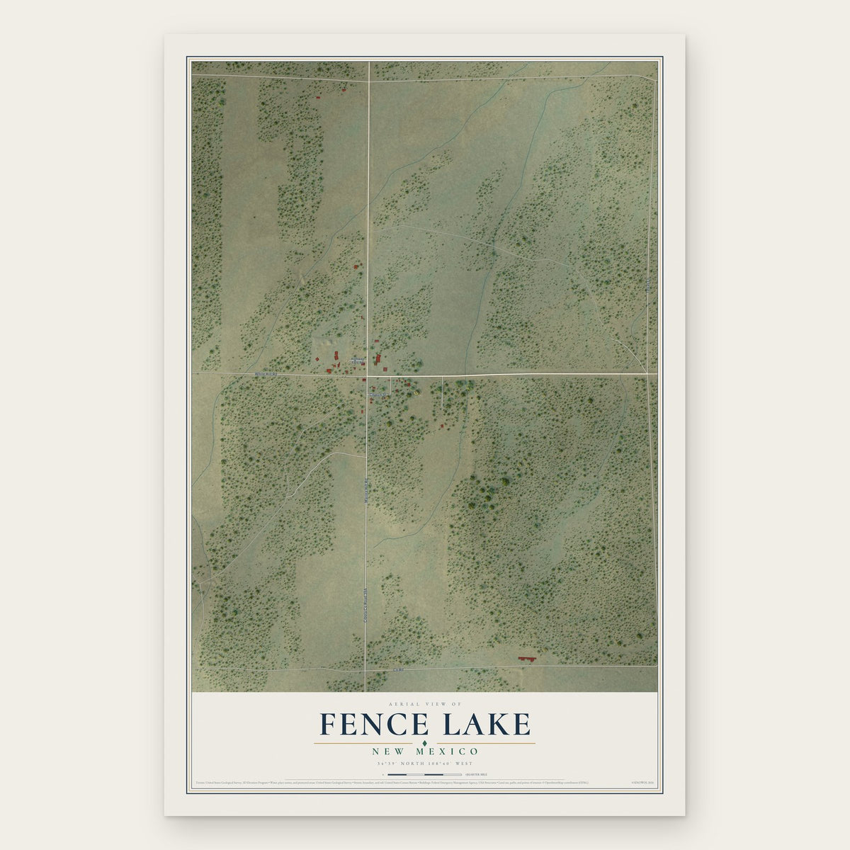 Fence Lake, New Mexico map print, the full design