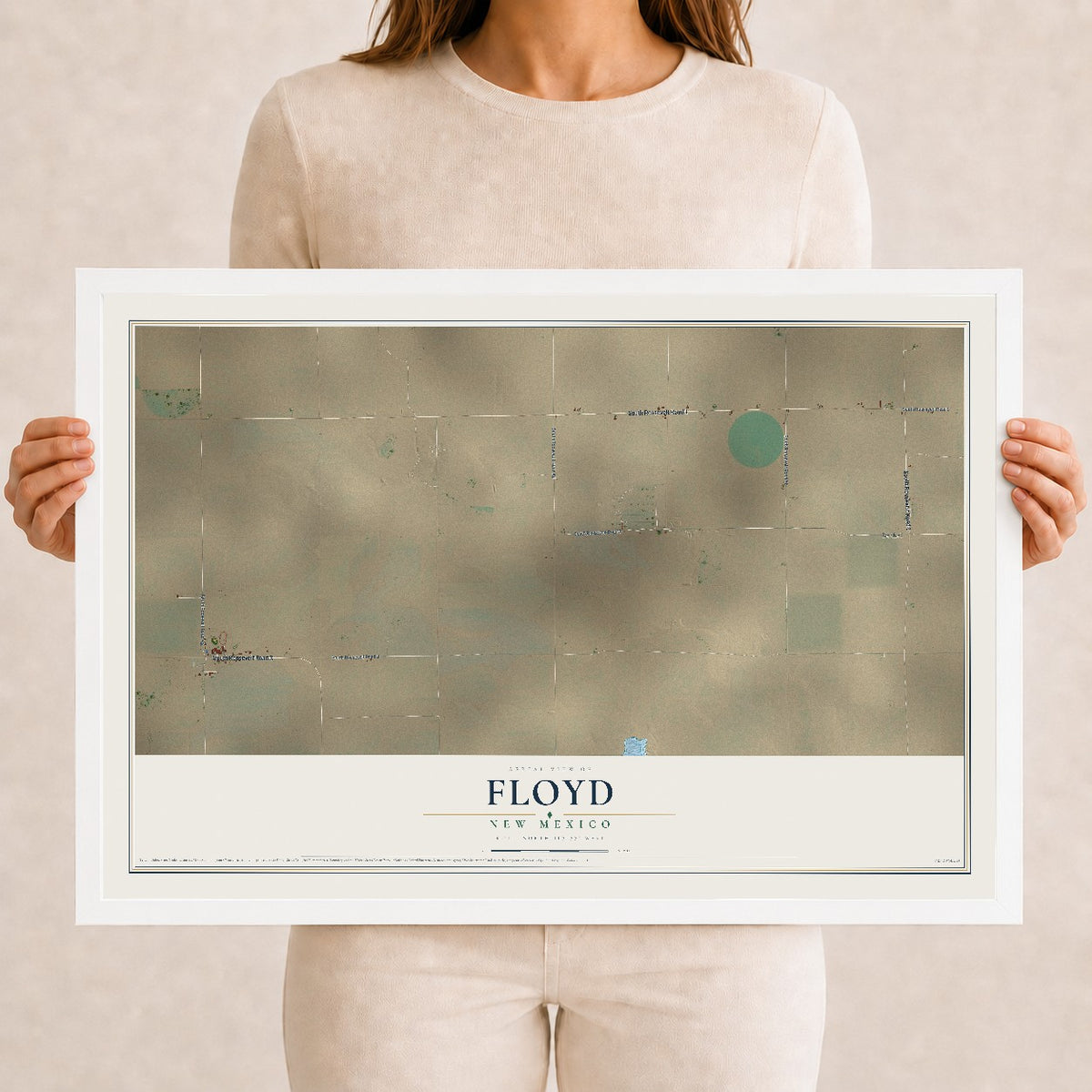 Map of Floyd, New Mexico, 12 x 18 inch print in a white wood frame