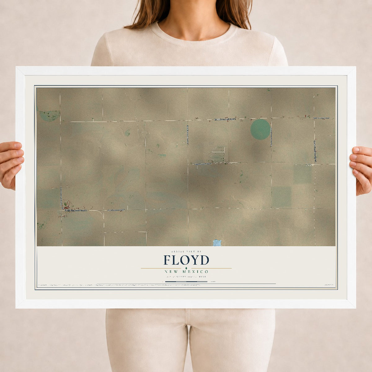 Map of Floyd, New Mexico, 18 x 24 inch print in a white wood frame