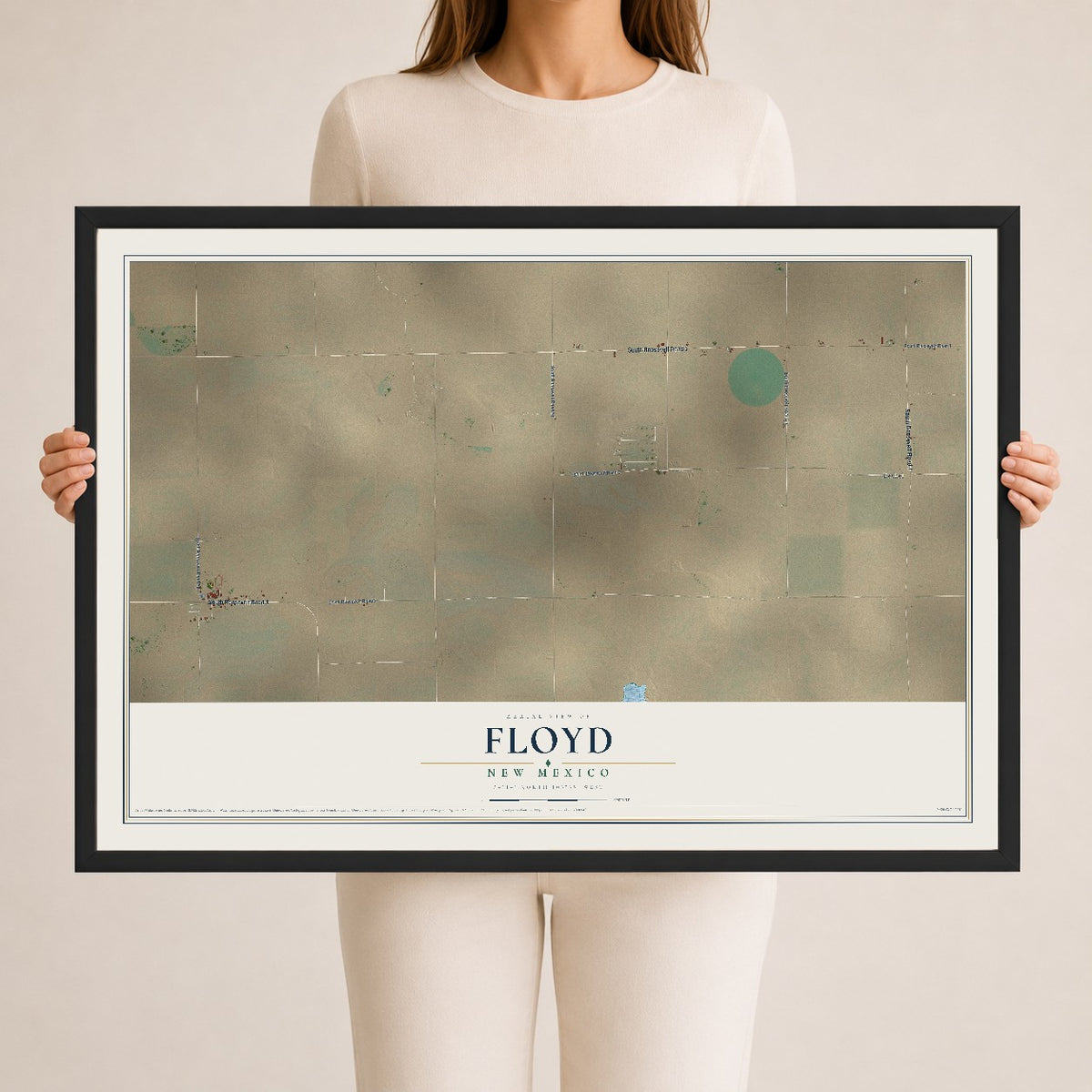 Map of Floyd, New Mexico, 24 x 36 inch print in a black wood frame