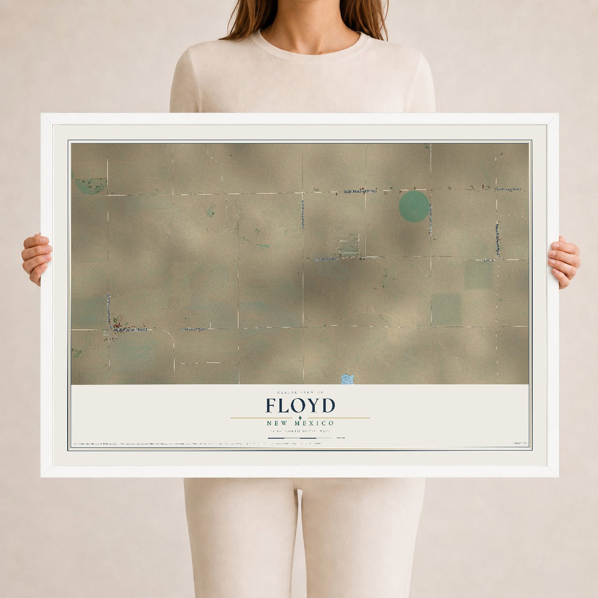 Map of Floyd, New Mexico, 24 x 36 inch print in a white wood frame