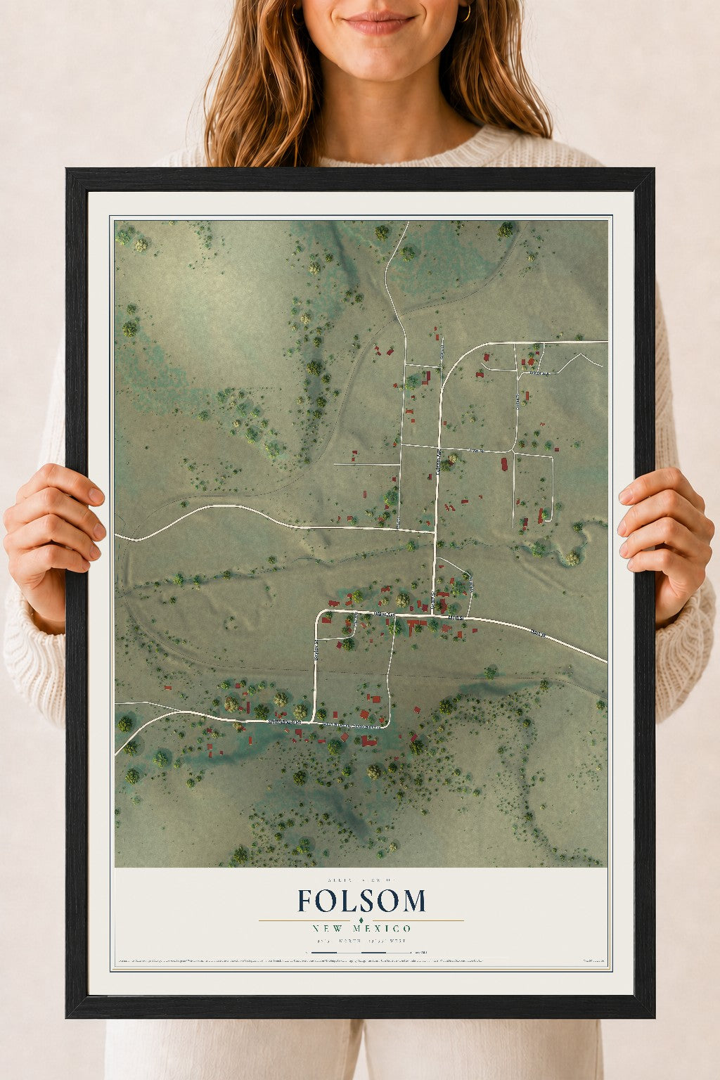 Map of Folsom, New Mexico, 18 x 24 inch print in a black wood frame