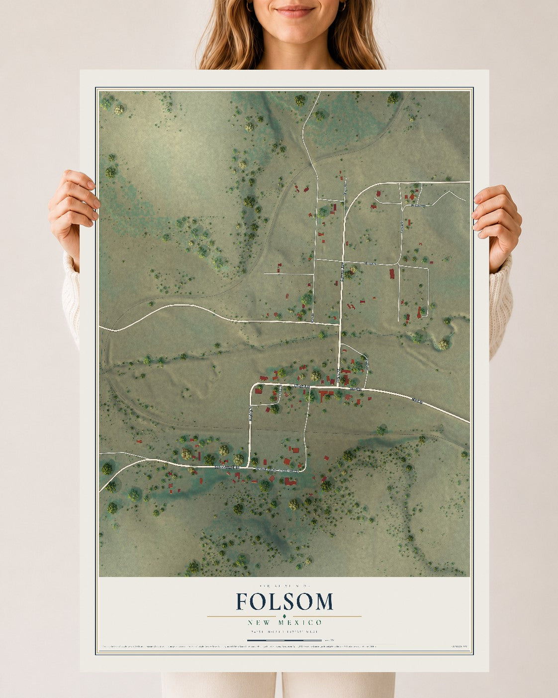 Map of Folsom, New Mexico, 24 x 36 inch unframed archival matte print