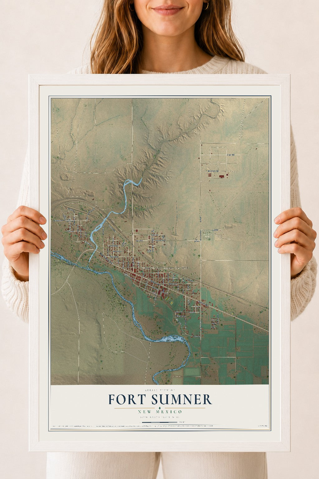 Map of Fort Sumner, New Mexico, 18 x 24 inch print in a white wood frame