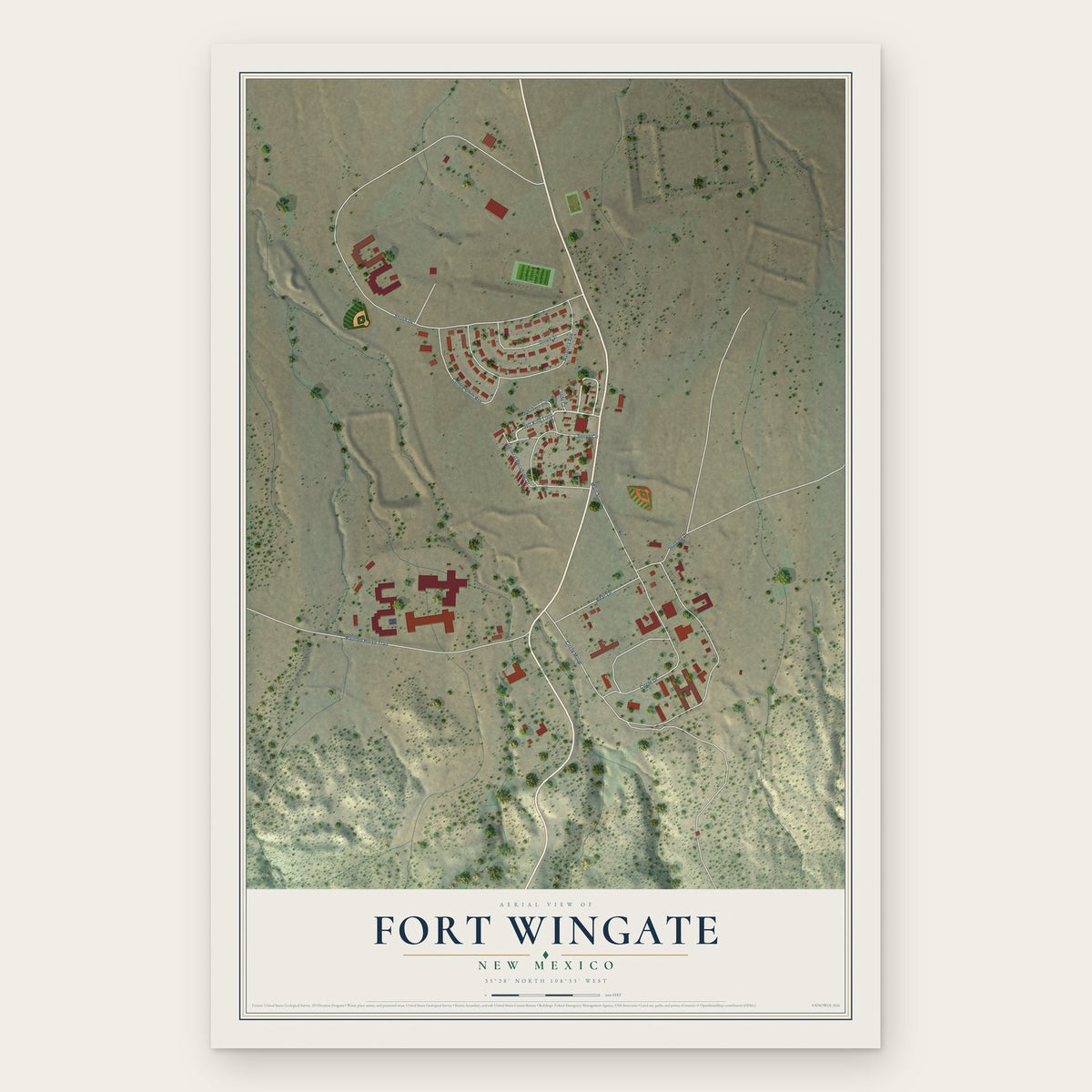 Fort Wingate, New Mexico map print, the full design