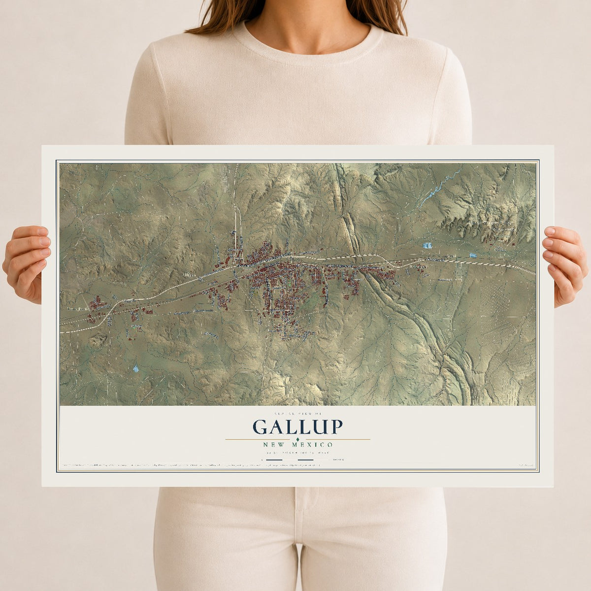 Map of Gallup, New Mexico, 12 x 18 inch unframed archival matte print