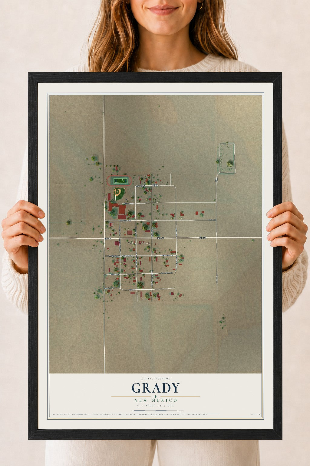 Map of Grady, New Mexico, 18 x 24 inch print in a black wood frame