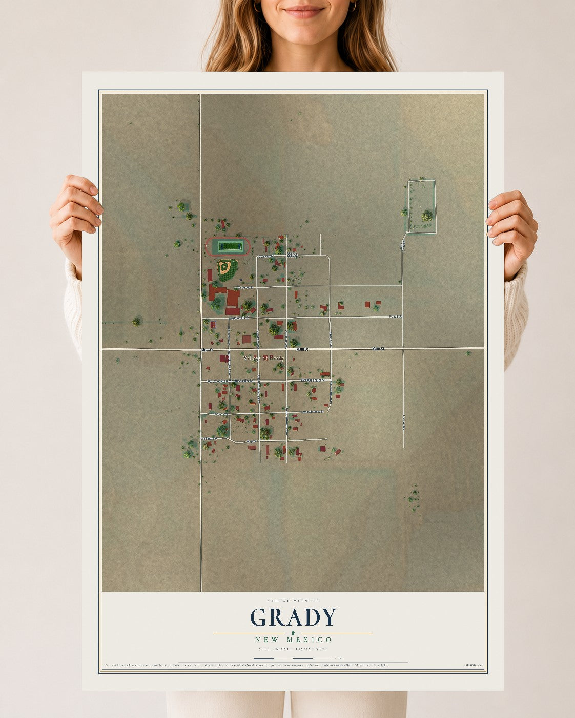 Map of Grady, New Mexico, 24 x 36 inch unframed archival matte print