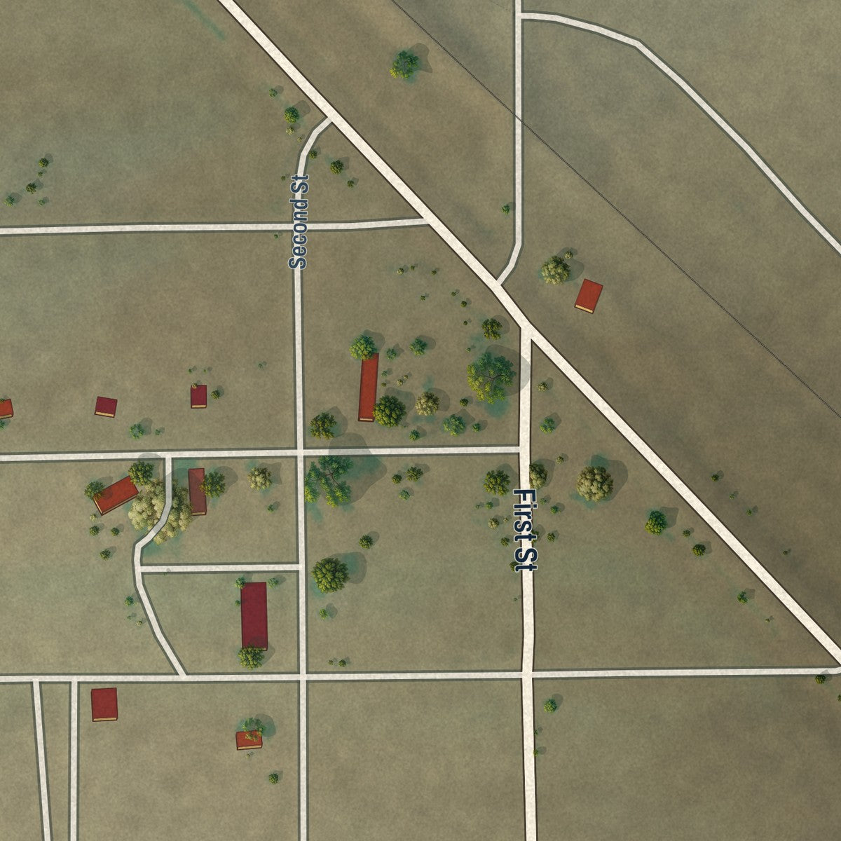 Close-up of the map of Grenville, New Mexico print showing street and building detail