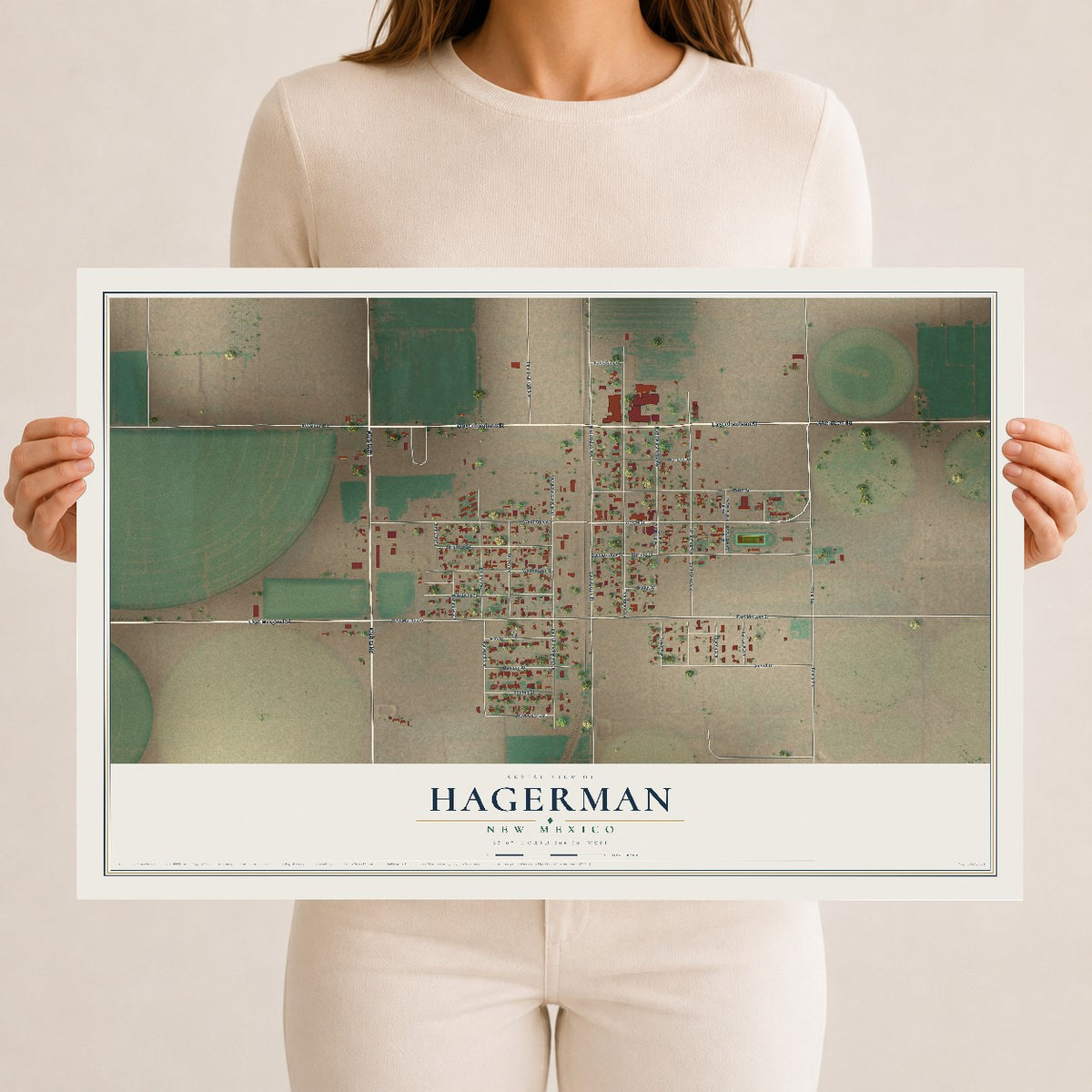 Map of Hagerman, New Mexico, 12 x 18 inch unframed archival matte print