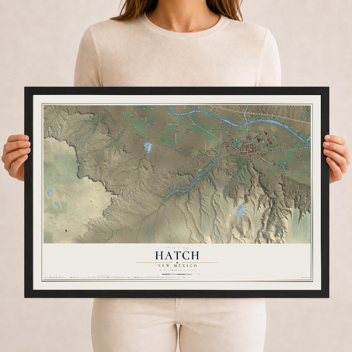 Map of Hatch, New Mexico, 12 x 18 inch print in a black wood frame