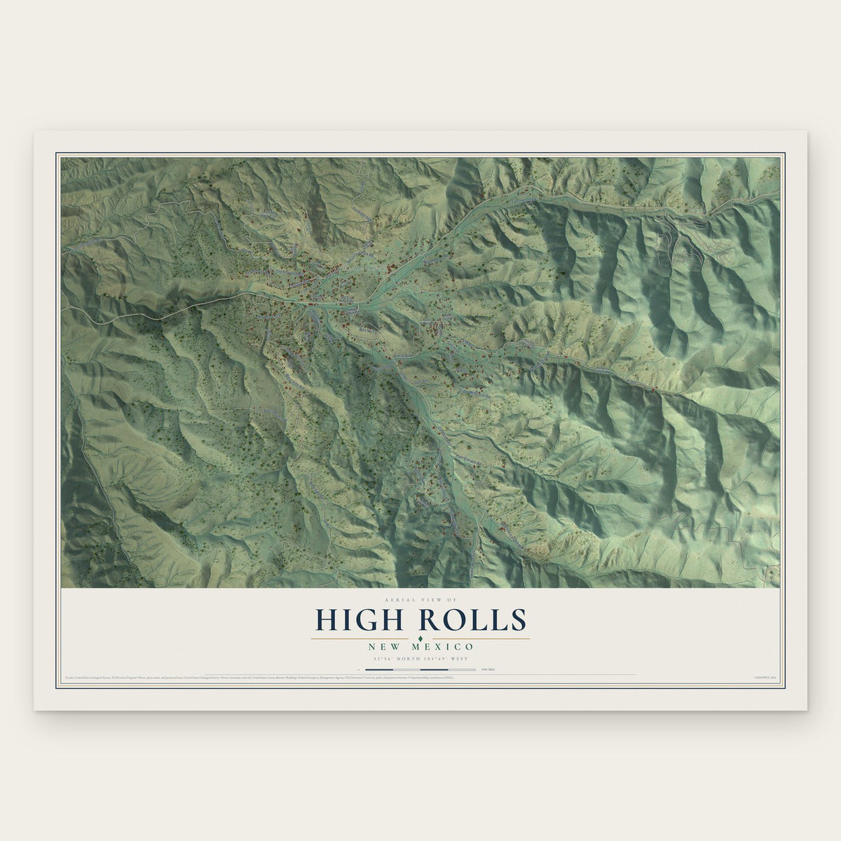 High Rolls, New Mexico map print, the full design