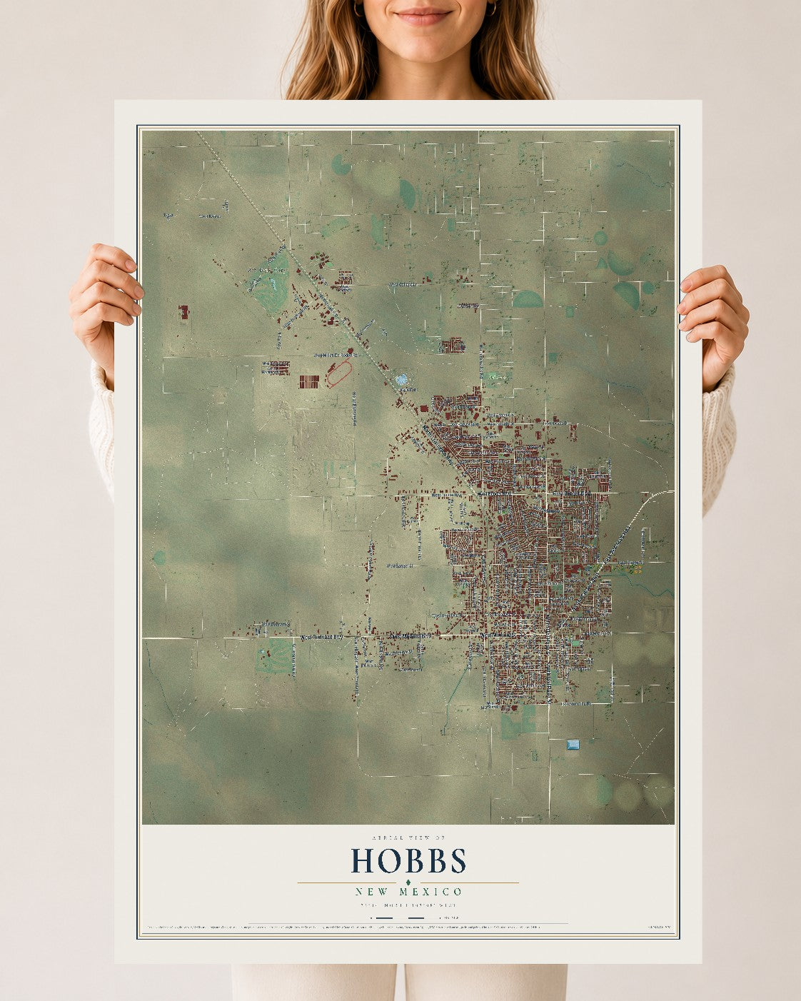 Map of Hobbs, New Mexico, 24 x 36 inch unframed archival matte print