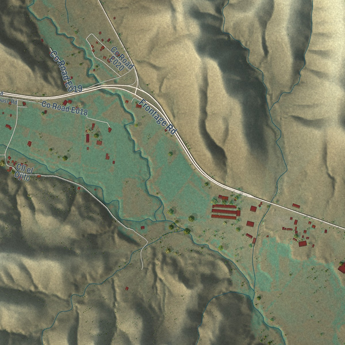 Close-up of the map of Hondo, New Mexico print showing street and building detail