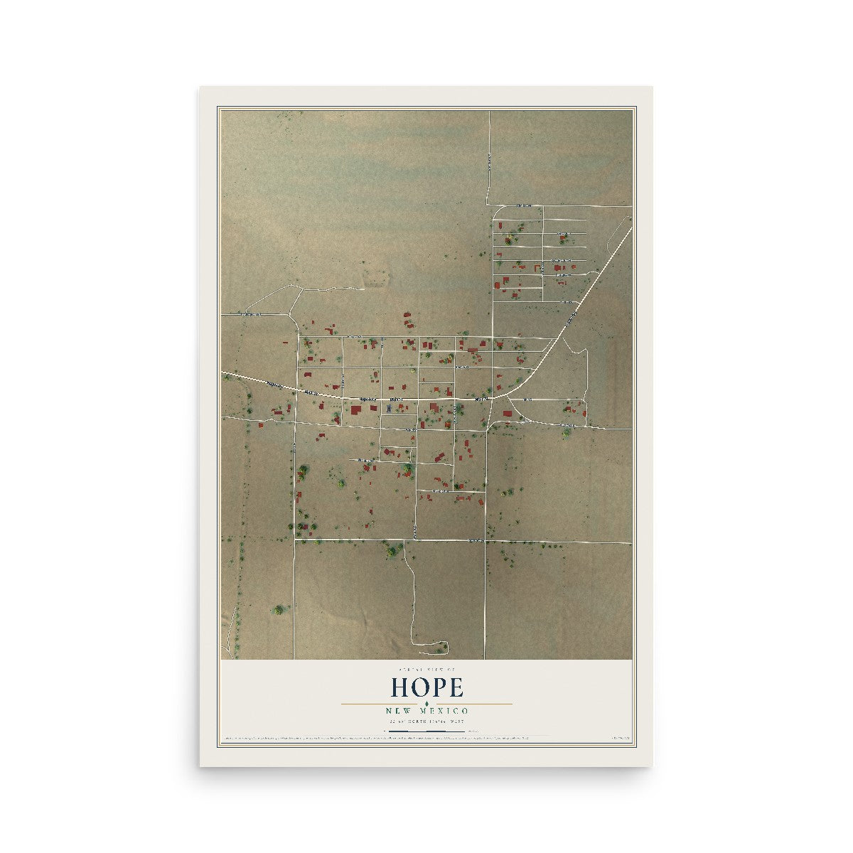 Map of Hope, New Mexico, 12 x 18 inch unframed archival matte print