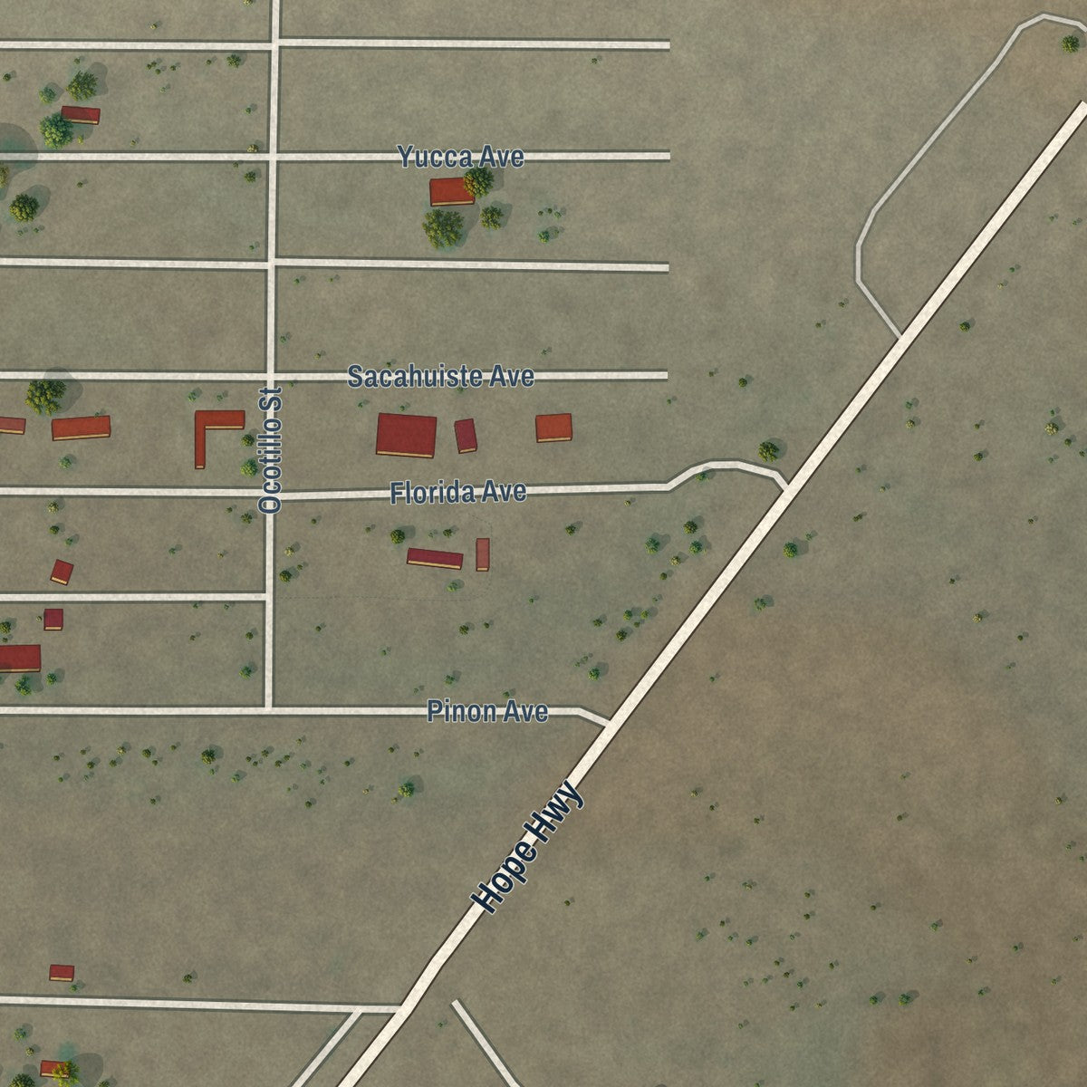 Second close-up of the map of Hope, New Mexico print showing more streets and buildings