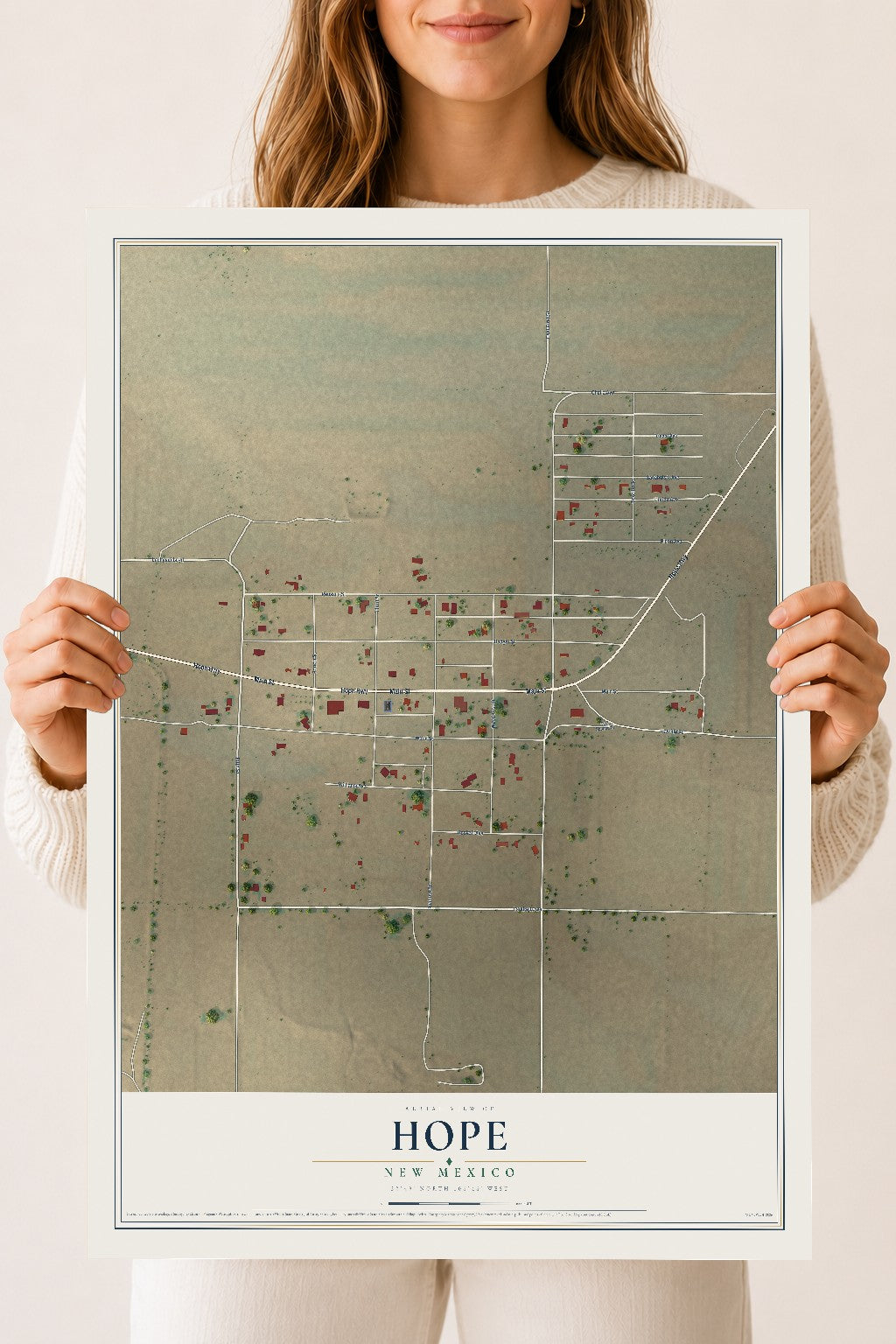 Map of Hope, New Mexico, 18 x 24 inch unframed archival matte print