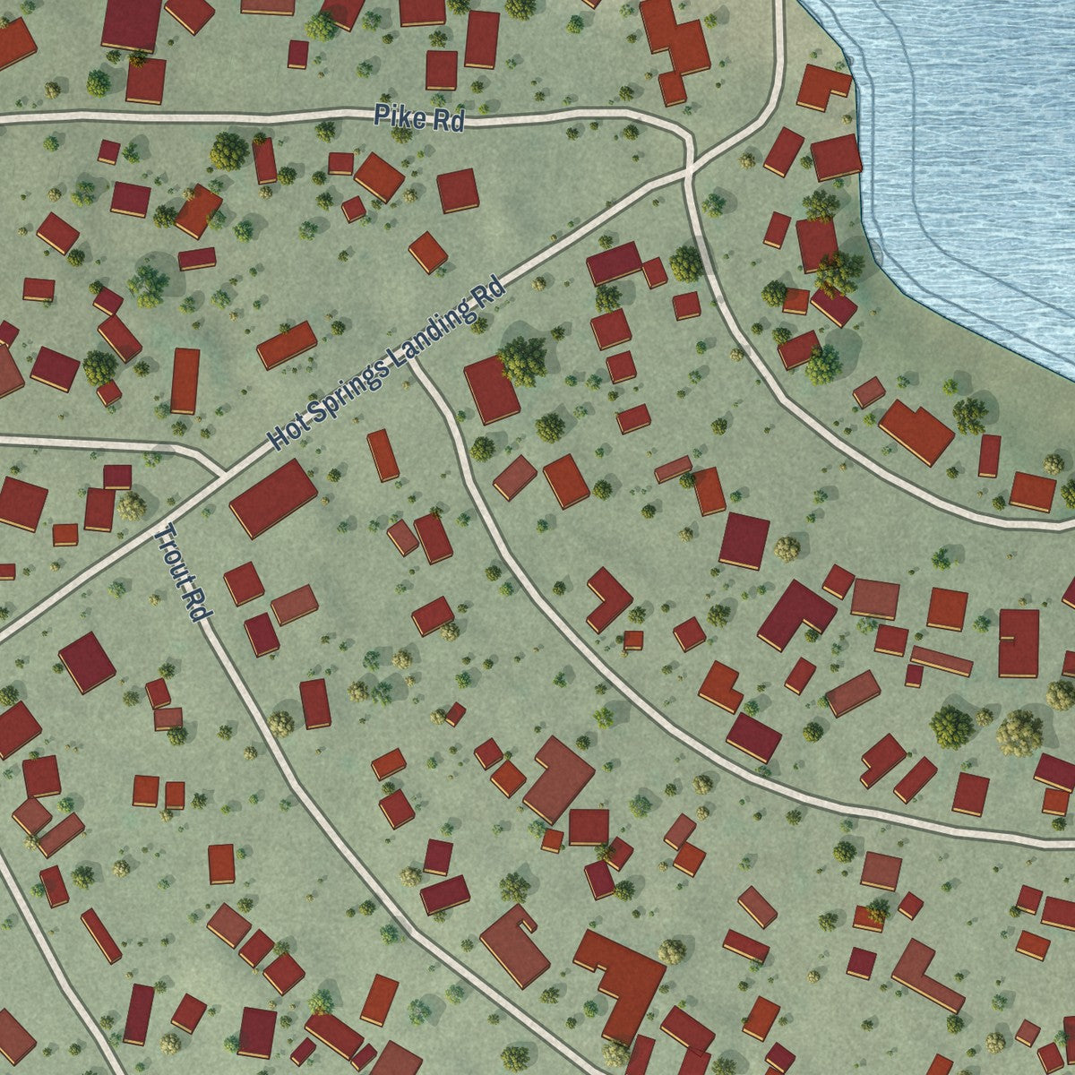 Close-up of the map of Hot Springs Landing, New Mexico print showing street and building detail