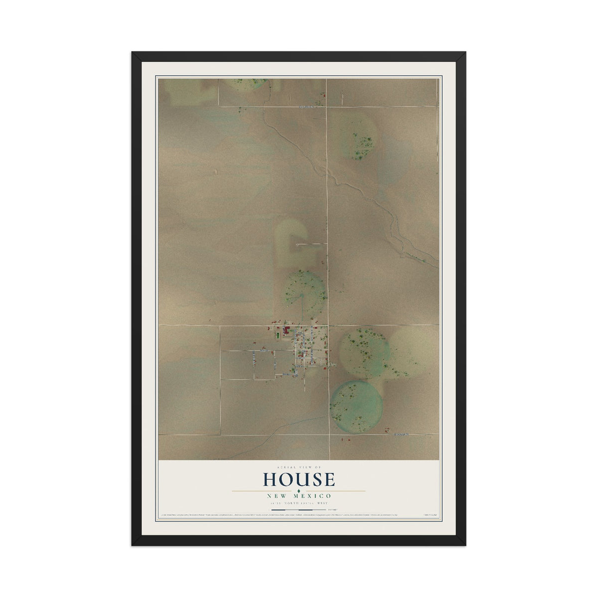 Map of House, New Mexico, 12 x 18 inch print in a black wood frame