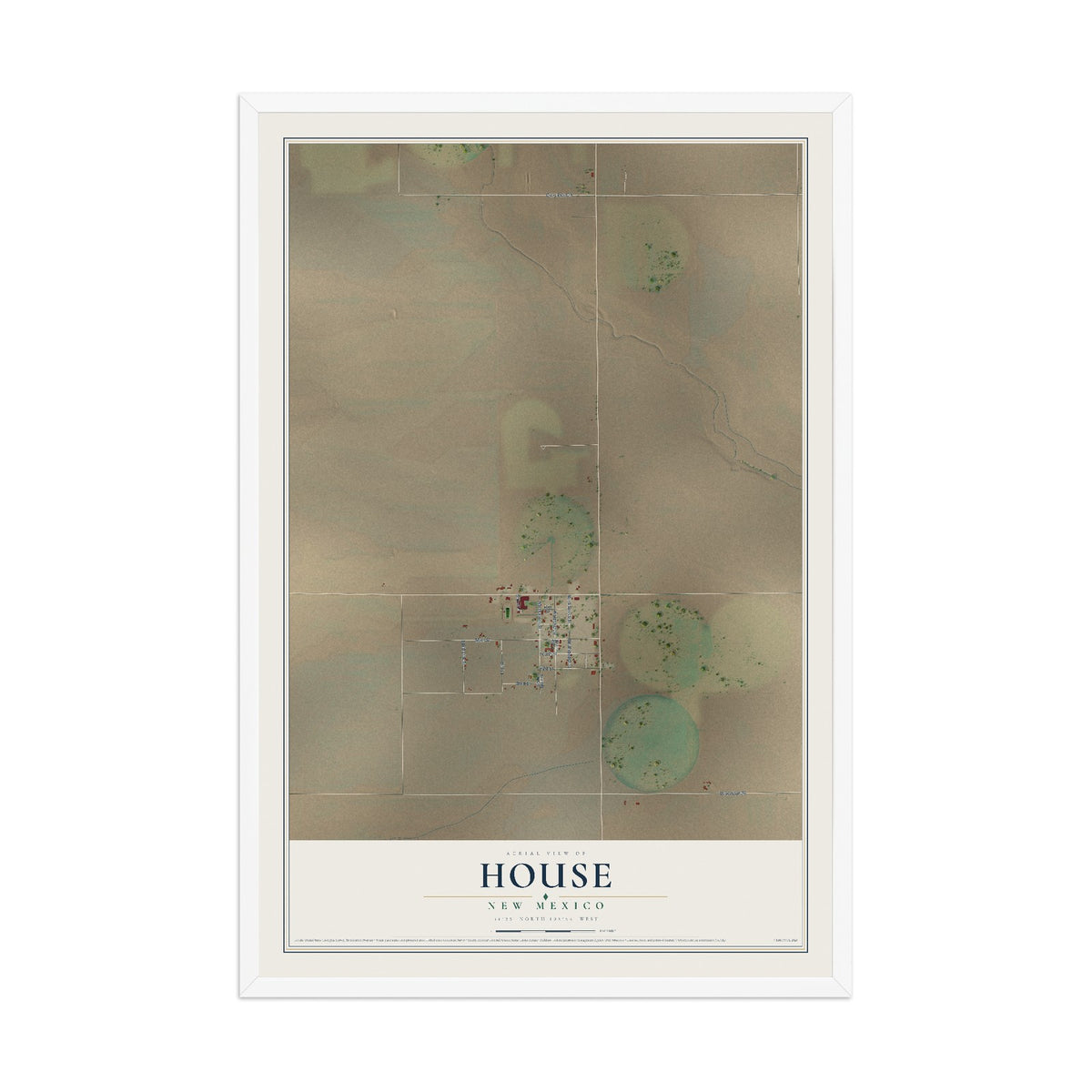 Map of House, New Mexico, 12 x 18 inch print in a white wood frame