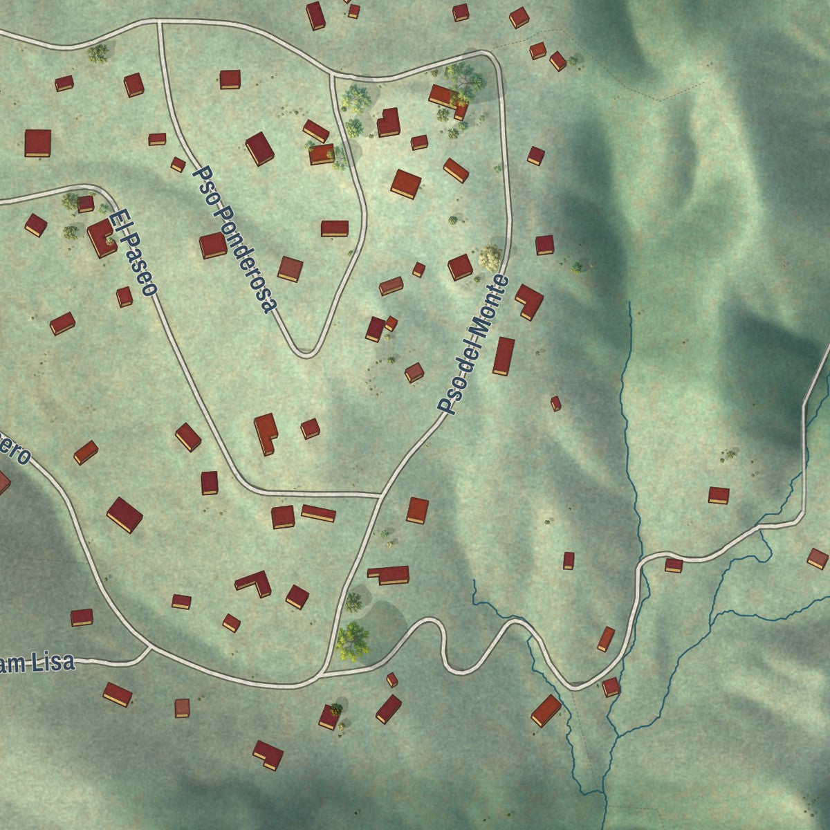 Close-up of the map of Hyde Park, New Mexico print showing street and building detail