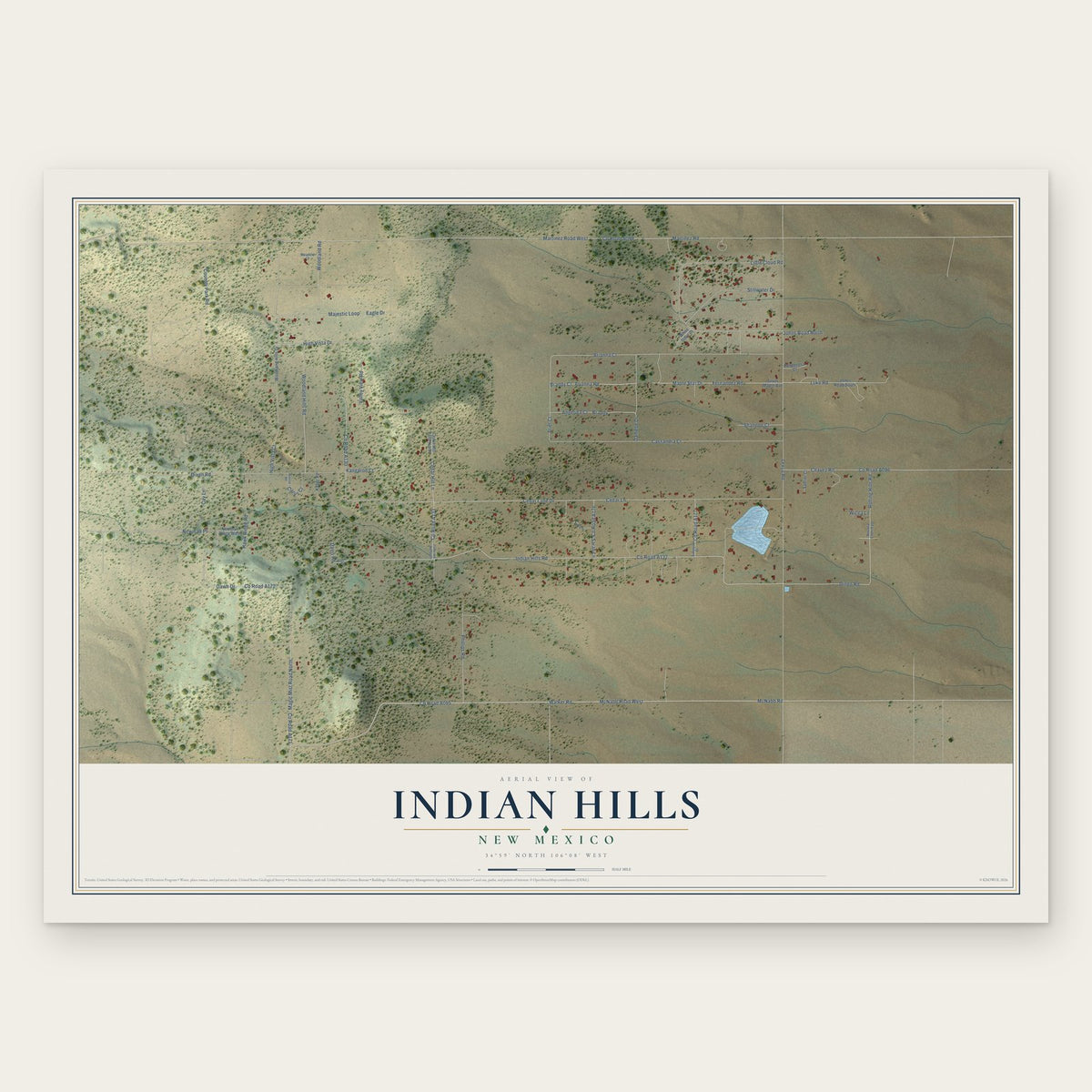 Indian Hills, New Mexico map print, the full design