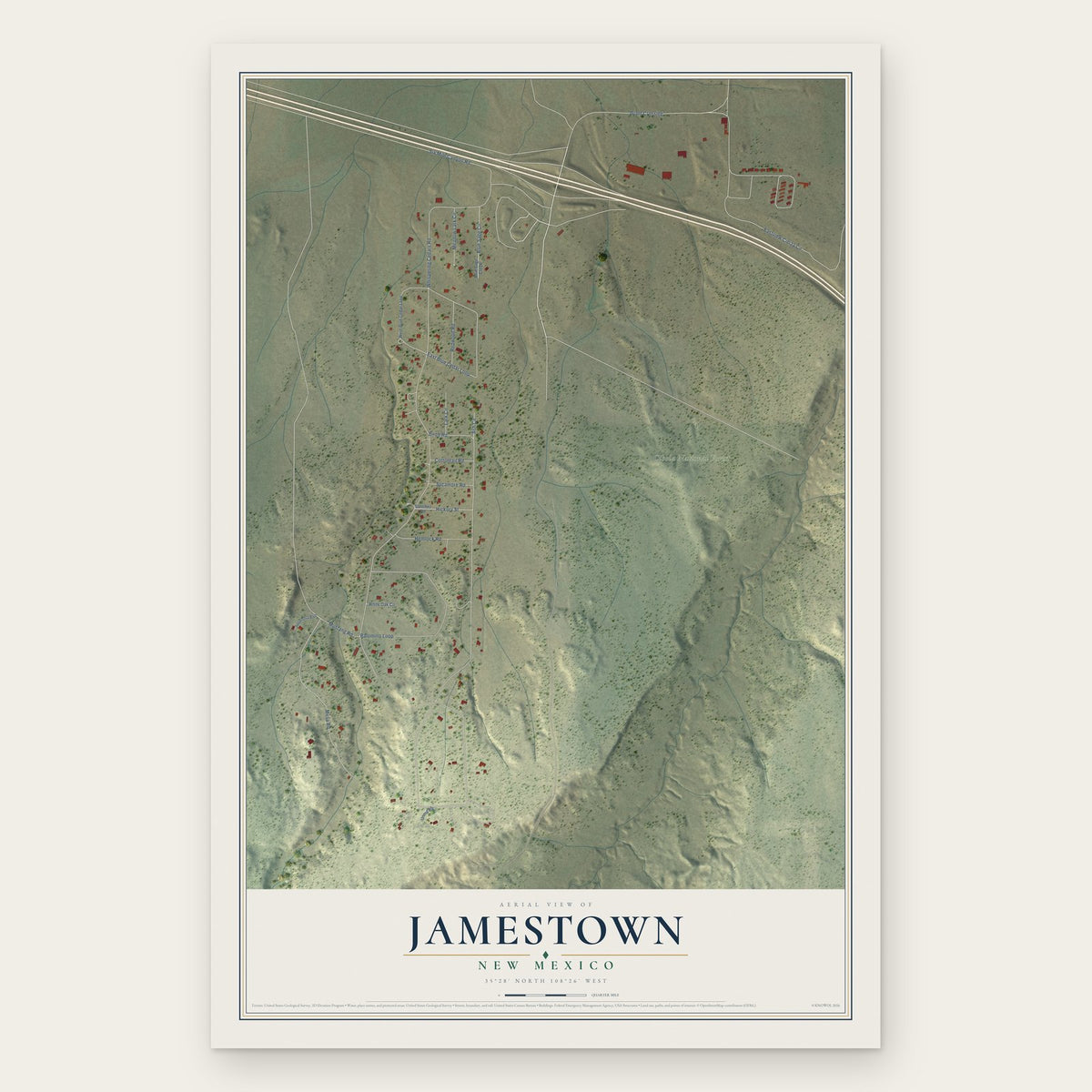 Jamestown, New Mexico map print, the full design